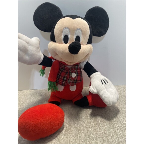 Disney Mickey Mouse Plush Stuffed Plush Red Plaid Vest Red Scarf Just Play 18" - Picture 1 of 9